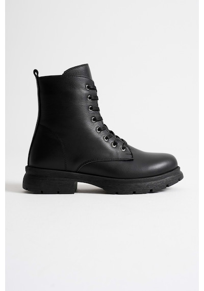 Analin Shoes Kadın Hakiki Deri Bağcıklı Fermuarlı Rahat Postal Bot Siyah