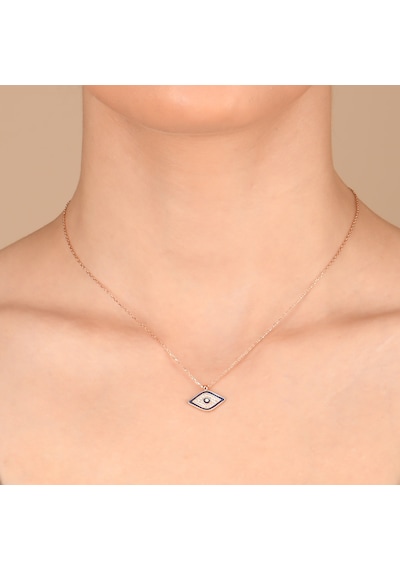 Zirkon Taşlı Pırlanta Montür Mineli Göz Desenli Rose Kaplamalı Gümüş Kolye Gold - Rose Gold - Gümüş