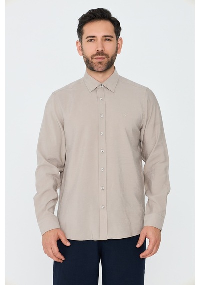 White Stone Krem Rengi Dynamic Fit Uzun Kollu Erkek Gömlek