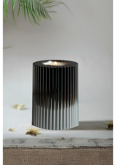 3 Lü Füme Krom Tırtıklı Yüzey Mumluk Dekoratif Tealight Set Mum