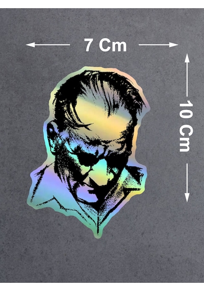 Hologramlı Janjanlı Mustafa Kemal Atatürk Silüet Sticker - Araba Oto Motosiklet Cam Karavan Sticker - 03007 10x7 Cm
