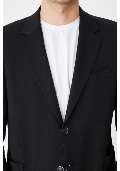 Siyah Slim Fit Klasik Yaka Erkek Spor Blazer Ceket Siyah