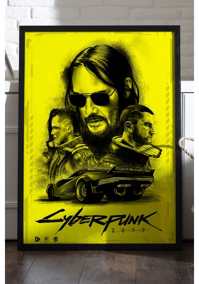 Cyberpunk Siyah Ahşap Çerçeveli Poster, Dekoratif Oyun Duvar Tablosu