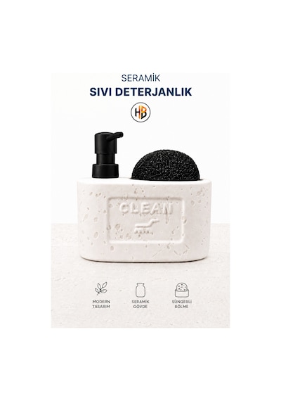 Buççin Online Mağaza Seramik Mutfak Lavabo Deterjanlık - Düzenleyici Bulaşık Deterjanlığı - Sünger Hazneli Sabunluk Beya Çok Renkli