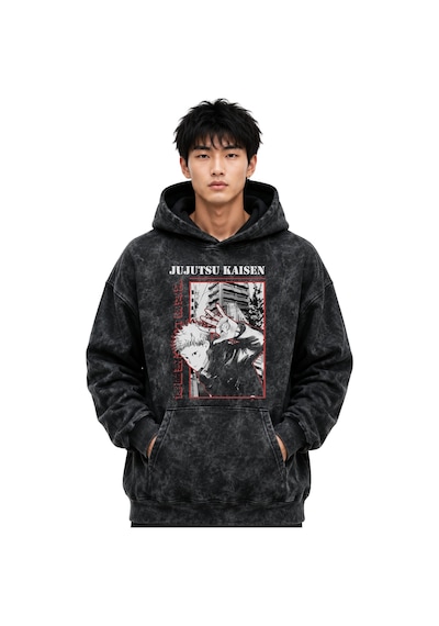 Sevbano Jujutsu Kaisen Itadori Yuji Anime Baskılı Unisex Oversize Yıkamal Siyah