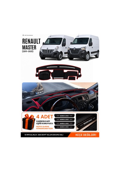 Renault Master 2011-2021 Uyumlu Torpido Örtüsü, Torpido Kılıfı - Siyah Kırmızı