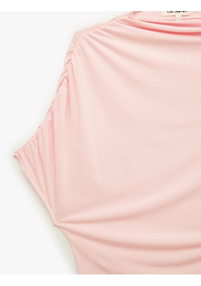 Koton Drapeli Slim Fit Kısa Kollu Dik Yaka Asimetrik Bluz Pembe 7wal60014ık Gül