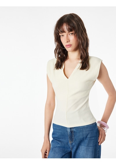 Koton Dokulu Kolsuz Slim Fit V Yaka Bluz Sarı 6sal30197ık