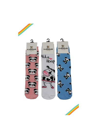 Kardeşler Çorap Unisex Renkli Karikatür Desenli Soket Uzun Çoraplar 3'lü Paket Çok Renkli - 252690035 Çok Renkli