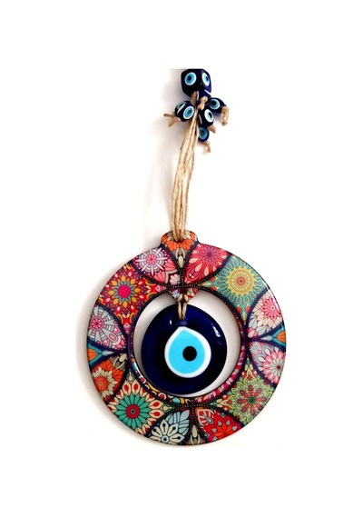 Mandala Desenli Ortası Cam Nazar Boncuklu Kapı, Duvar Ve Bahçe Süsü Nazarlık Sku: Smg8690010194039