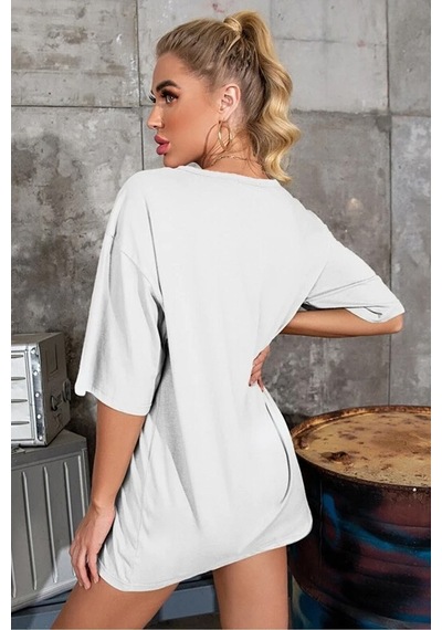 Blackjack Giyim Kadın Beyaz Oversize California Los Angeles Baskılı T-shirt Beyaz