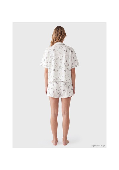 Lcw Dream Ekru Gömlek Yaka %100 Pamuklu Kadın Şortlu Pijama Takımı