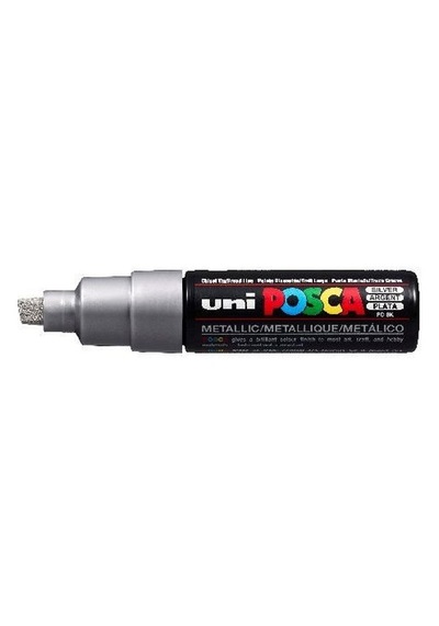 Uni Posca Pc-8k Boyama Markörü 8 Mm Kesik Uç Metalik Gümüş Renk