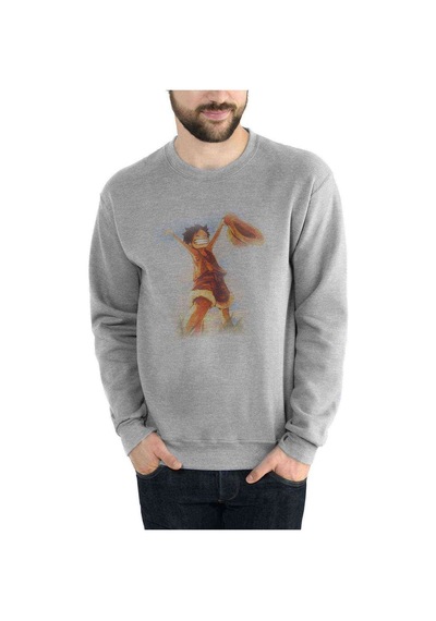 Anime One Piece Baskılı Gri Erkek Örme Sweatshirt (528444063)