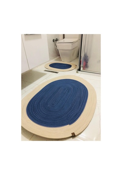 Jüt,hasır,2 Li,banyo Paspas Takımı,bohem Tarzı Banyo Takımı,iskandinav Paspas/sepet İndigo Krem İndigo Krem