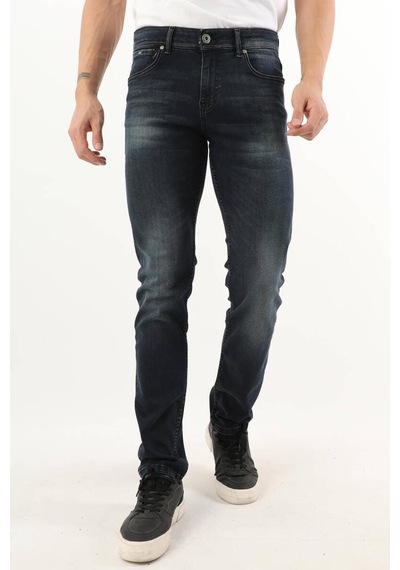 Banny Jeans Erkek Orta Bel Taşlanmış Jean Pantolon Lacivert 35