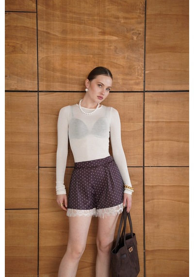 Verymoda Dantel Detaylı Puanttiyeli Saten Şort D2960 Kahve