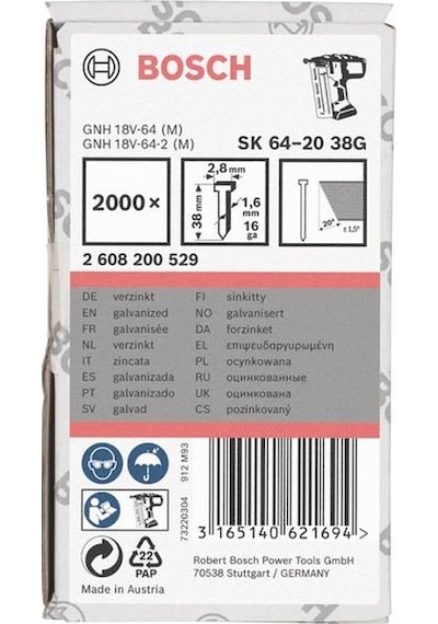 Bosch 38 Mm Görünmez Başsız Tel Çivi 20 2000 Adet 2608200529