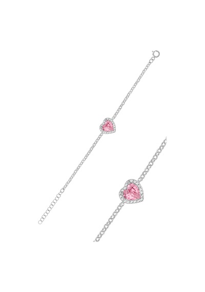 Gümüş Rodyumlu Pırlanta Modeli Pembe Zirkon Taşlı Gümüş Bileklik St079