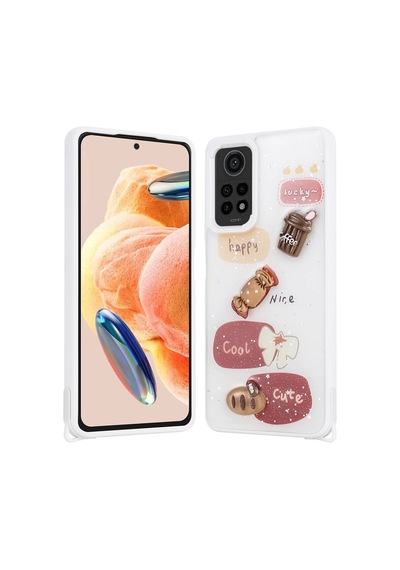 Noktaks - Redmi Note 12 Pro 4g Uyumlu Kılıf Parlayan Simli Kabartma Figürlü Cevze Kapak - Yeşil - T31387