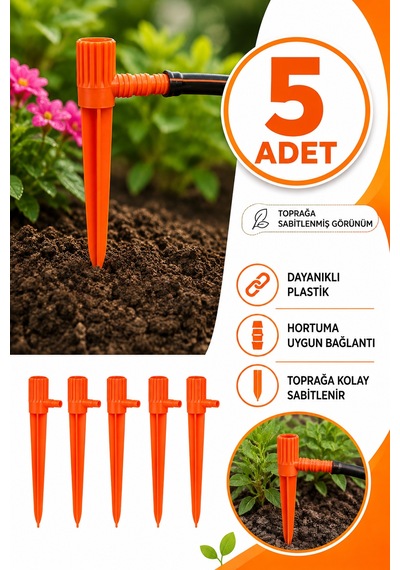 Fıskiye Kazığı 5'li Set - Bahçe Sulama Fıskiyesi Hortum Bağlantılı 0