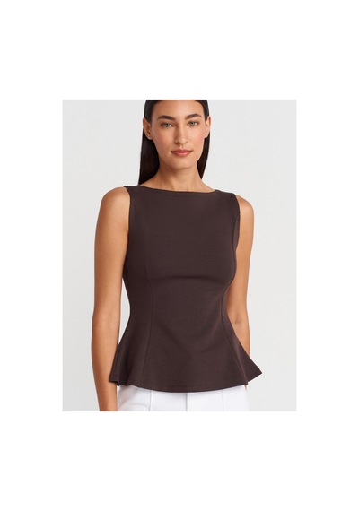 Dilvin 21001 Kayık Yaka Peplum Top-koyu Kahve