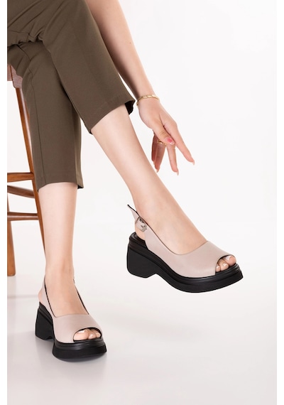 Gondol Hakiki Deri Platform Taban Sandalet Pkr.64003 Buz Gri