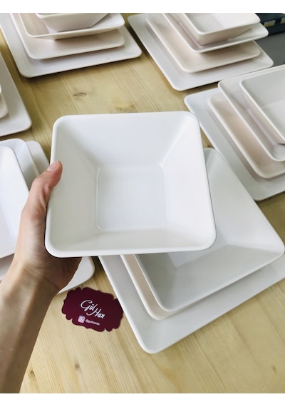 Keramika Mat Krem Kare 24 Parça 6 Kişilik Yemek Takımı