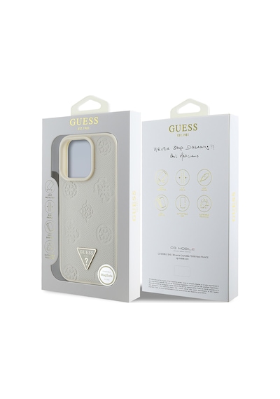 Apple Uyumlu iPhone 16 Pro Kılıf Guess Lisanslı Magsafe Özellikli Üçgen Logolu Pu Deri Peony Kapak Bej