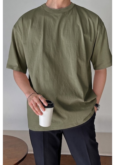 Genius Store Erkek Oversize Tişört Pamuk Kumaş Bisiklet Yaka Rahat Kalıp T-shirt Haki Genius Store Erkek Oversize Tişört Pamuk Kumaş Bisiklet Yaka Rahat Kalıp T-shirt Haki