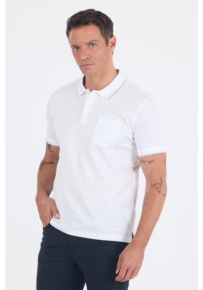 Kısa Kol Düz Suprem Polo Yaka Cepli %100 Pamuk Comfort Fit Tişört 1011250189 Beyaz