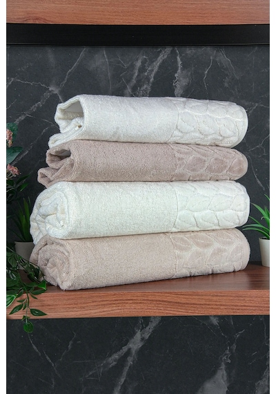 Hazal %100 Pamuklu Kutulu 4'lü Banyo Havlu Seti Hamam Takımı 50x90 - 90x150 Bej-krem - 00081 Bej