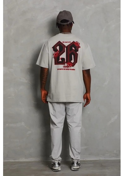 Veraura Lifestyle Erkek Oversize Baskılı Bisiklet Yaka T-shirt - Gri