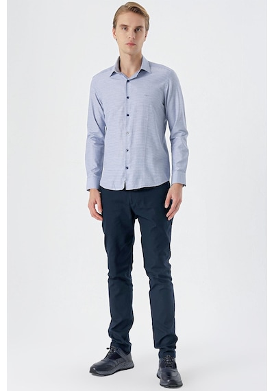 İmza Koyu Lacivert Uzun Kollu Desenli Armürlü Sert Yaka Cepsiz Pamuklu Slim Fit Dar Kesim Gömlek 1004235168-koyu Lacivert Koyu Lacivert