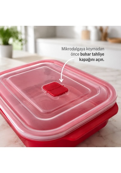 1300 Ml Mikrodalgada Kullanılabilen Yemek Saklama Ve Taşıma Kabı Öğle Yemeği Beslenme Ve Gıda Kırmızı