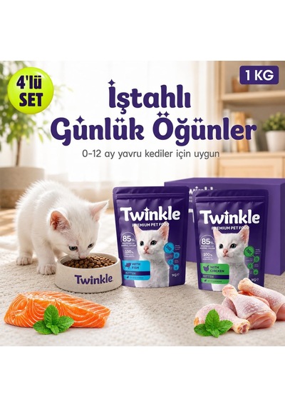 Yavru Kedi Maması 4 Kg - Tavuklu Ve Balıklı Kedi Maması -4'ü Set - 0-12 Ay Yavru Kediler İçin