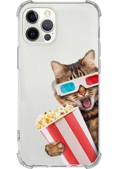 Apple Uyumlu iPhone 12 Pro Kedi 1 Baskılı Şeffaf Köşe Korumalı Antişok Kılıf