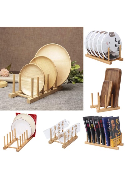 Bambu Tabak Rafı, Kitaplık Ve Organizer Standı- Bambu Tencere Kapak Standı Açık Kahverengi