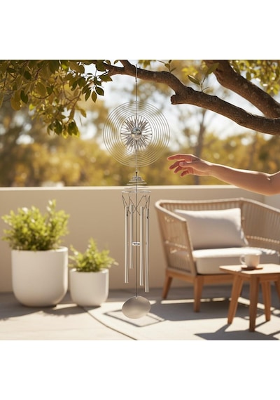Feng Shui Güneş Temalı Rüzgar Çanı Dış Mekan Bahçe Balkon Süsü Yeni Ev & Arkadaş Hediyesi 60 Cm.