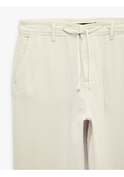 Koton Pamuklu Cepli Straight Fit Beli Bağcıklı Düğmeli Pantolon Bej 6sam40018hw Ekru