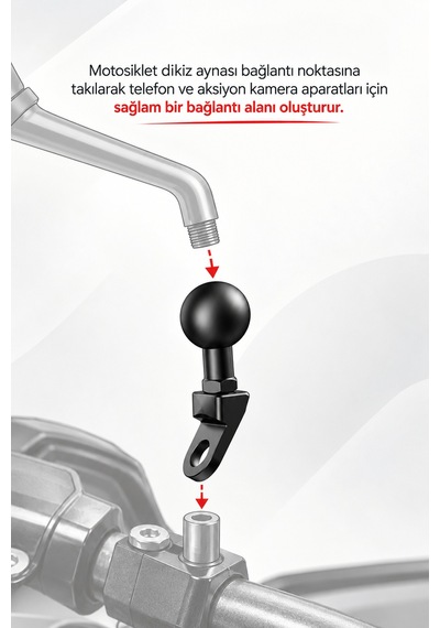 Rbh-rm-25.4n Motosiklet Toplu Ayna Bağlantı Aparatı 25.4 Mm Telefon Ve Aksiyon Kamera Tutucu Uyumlu Siyah