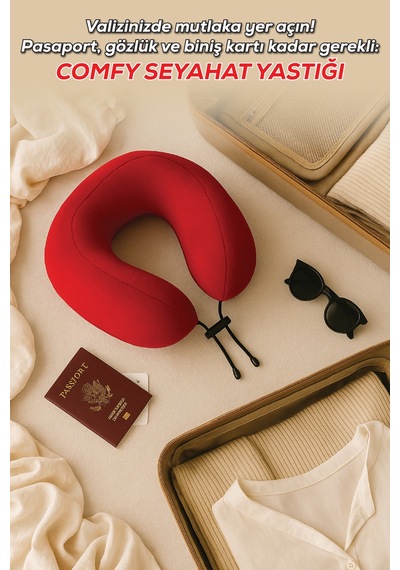 Viscofoam Comfy Ortopedik Seyahat Yastığı Visco Boyun Destekli Seyahat Yastığı - Kırmızı | Ergo Travel