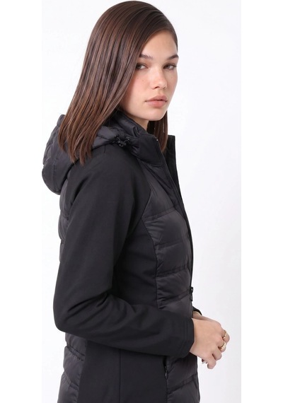 CEMO Kapüşonlu Softshell Kollu Şişme Kadın Mont Siyah