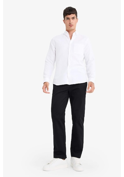 DeFacto Slim Fit Dar Kesim Polo Yaka Dokulu Uzun Kollu Beyaz Gömlek T2066AZ25SPWT34