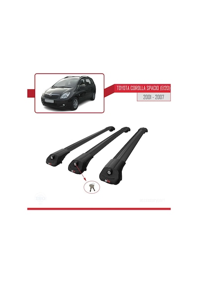 Toyota Corolla Spacio E120 2001-2007 Arası İle Uyumlu Ace-1 Ara Atkı Tavan Barı Siyah 3 Adet Bar