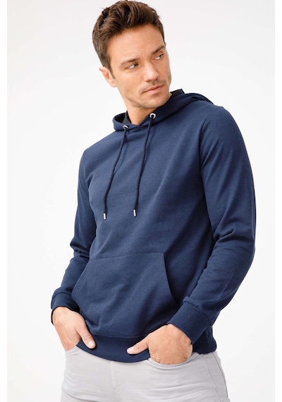 Igs İgs Erkek Lacivert Modernfıt / Ekstra Dar Kalıp Kapşonlu Fermuarsız Sweatshirt Lacivert