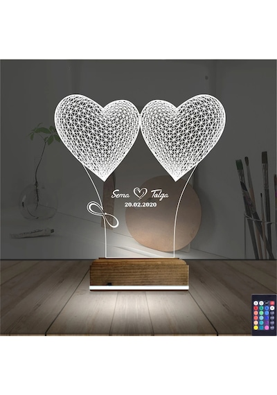 Luvivia Kalp Sevgiliye Hediye Kişiye Özel 3d Lamba - Masa Gece Lambası V1