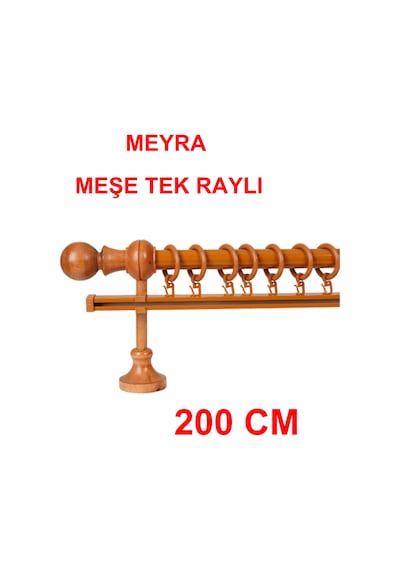 Meyra Demonte Başlıklı Ahşap Rustik Perde Askısı - Tek Raylı -meşe 200 Cm Meşe