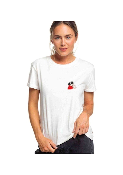Sevimli Köpek Love Baskılı Beyaz Kadın Tshirt