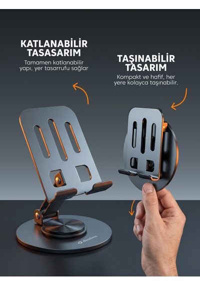 Dossimo Hold 360 Metal Dönebilen Ayarlanabilir Kaymaz Tabanlı Taşınabilir Katlanabilir Telefon Ve Tablet Tutucu